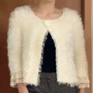Fluffy White One Button Cardigan | Size S | By Emotions